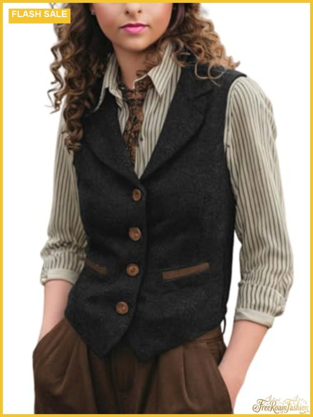 Herringbone Tweed Lapel V-Neck Waistcoat Vest Sleeveless